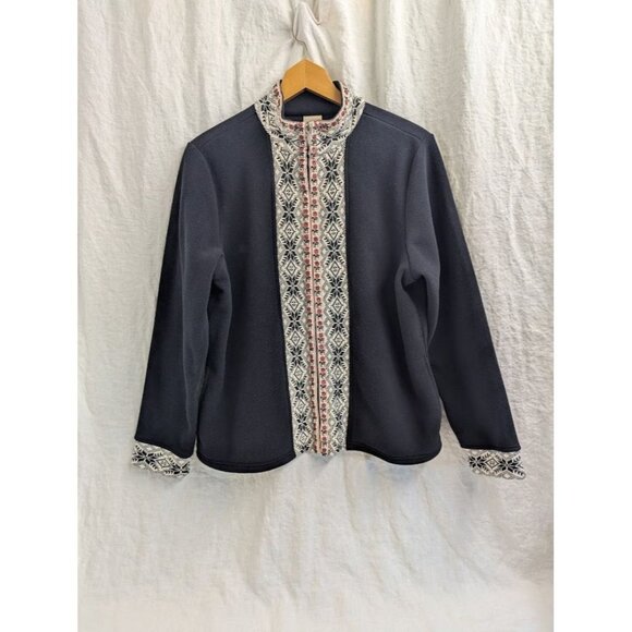L.L. Bean Jackets & Blazers - L.L. BEAN Womens Full Zip Nordic Snowflake Fleece Jacket Sz Large Black G3